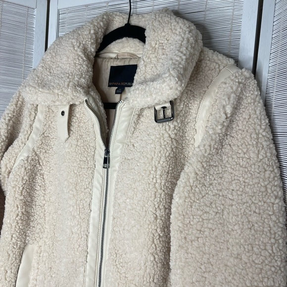 Banana Republic Sherpa Bomber Jacket Cream Size M - Picture 2 of 8